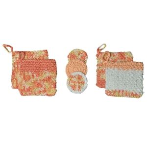 Crochet Exfolating Reusable Cotton Rounds And Cloths Orange 7 Piece Set NEW
